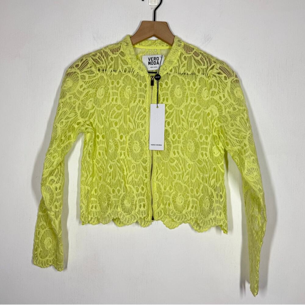 NEW Vero Moda Lace Jacket Yellow Size 34 US 2 Blazer Crop Full Zip Boho Floral